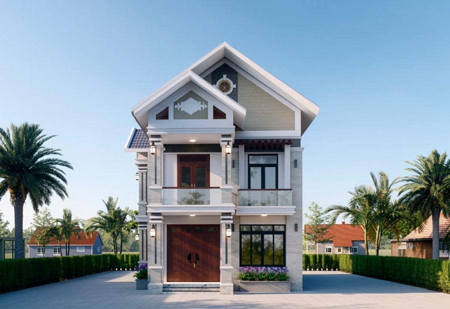 Mẫu nhà mái Thái 2 tầng 8x12m