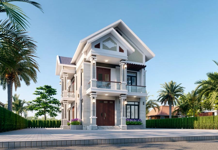 Mẫu nhà mái Thái 2 tầng 8x12m