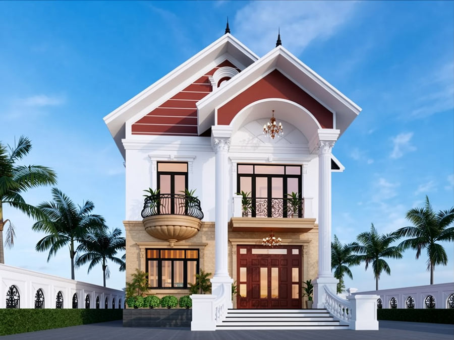 Mẫu nhà mái Thái 2 tầng 8x12m