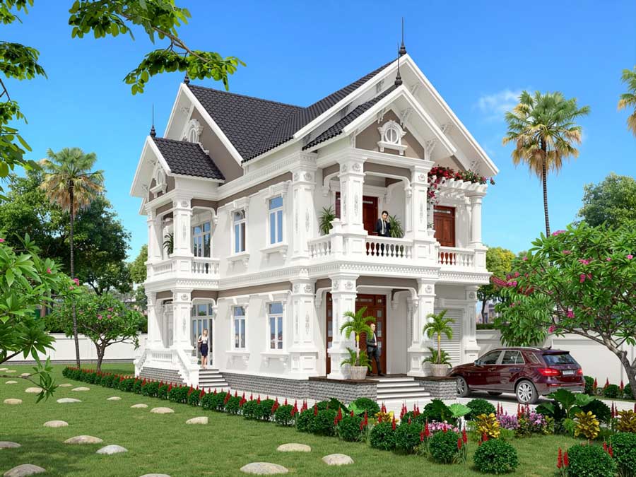 Mẫu nhà mái Thái 2 tầng 8x15m