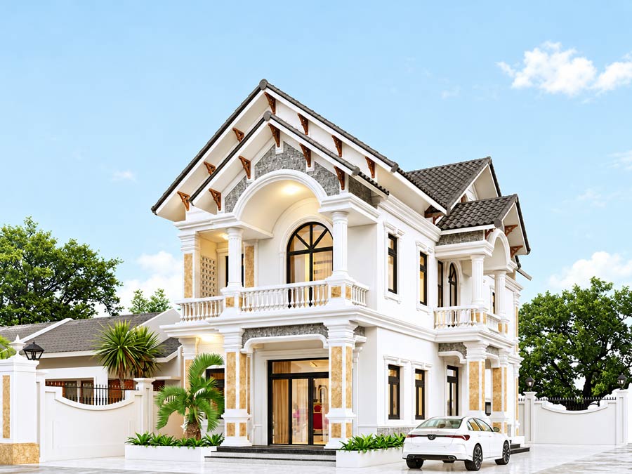 Mẫu nhà mái Thái 2 tầng 8x18m