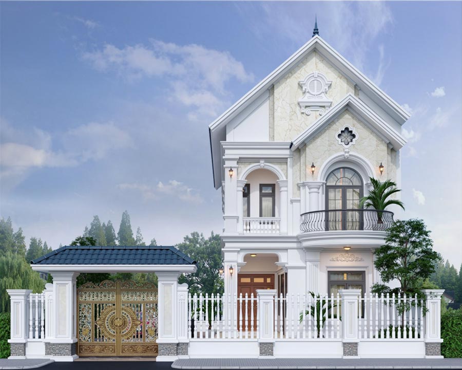 Mẫu nhà 2 tầng mái Thái mặt tiền 8m 5 phòng ngủ