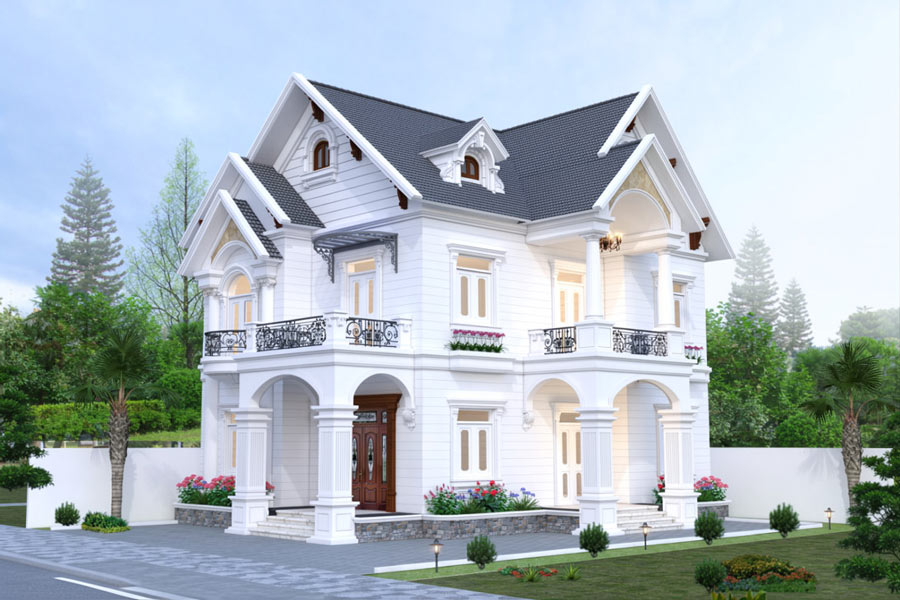 Mẫu nhà mái Thái 2 tầng mặt tiền 8m tối giản