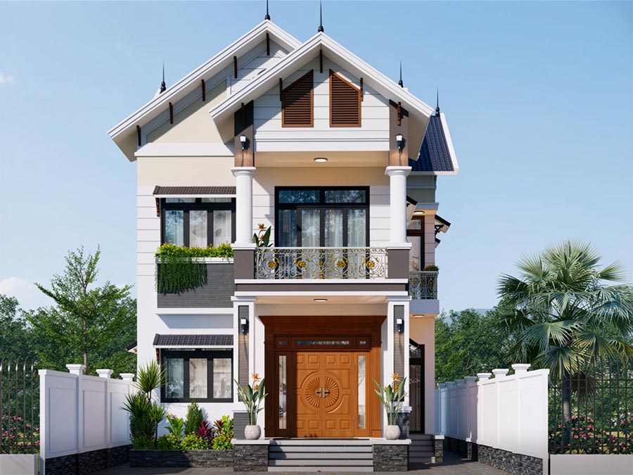 Mẫu nhà mái Thái 2 tầng mặt tiền 8m tối giản