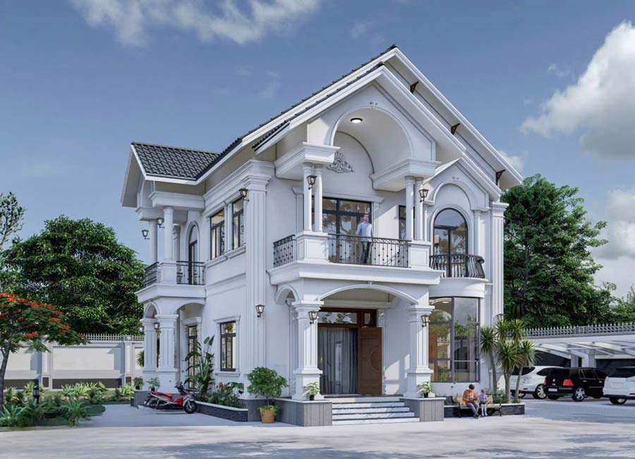 Mẫu nhà 2 tầng mái Thái tân cổ điển 5 phòng ngủ