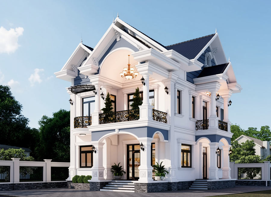 Mẫu nhà 2 tầng mái Thái tân cổ điển 5 phòng ngủ