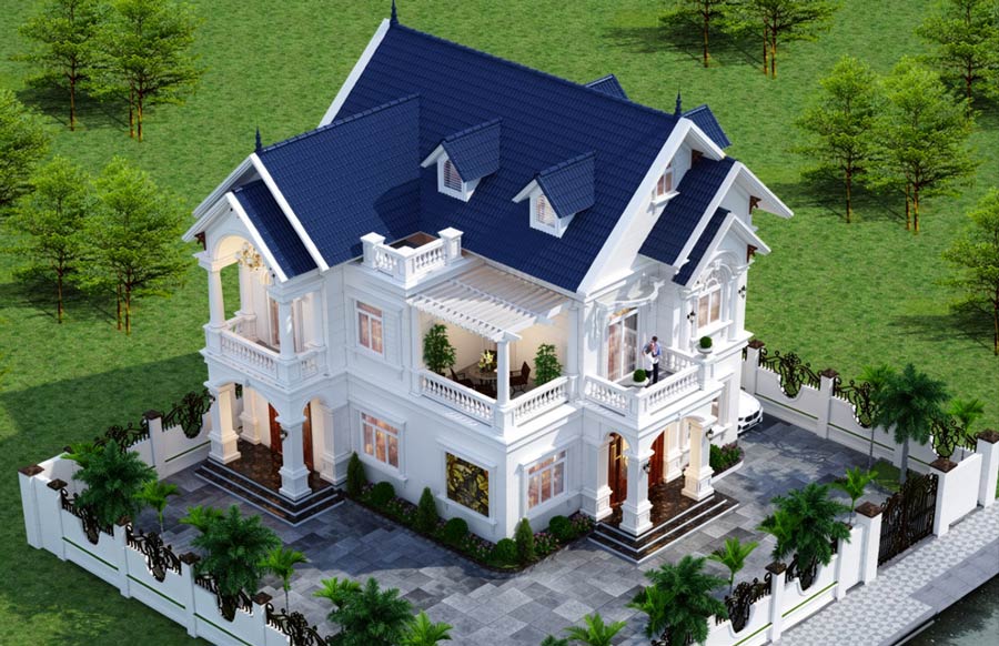 Mẫu nhà 2 tầng mái Thái tân cổ điển 5 phòng ngủ