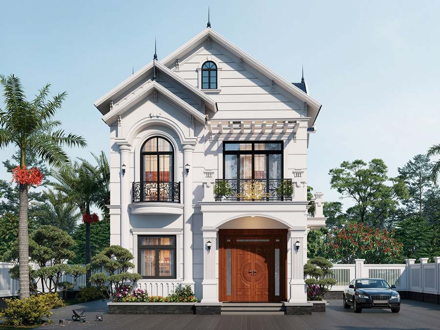 Mẫu nhà 2 tầng mái Thái tân cổ điển đơn giản, tinh tế