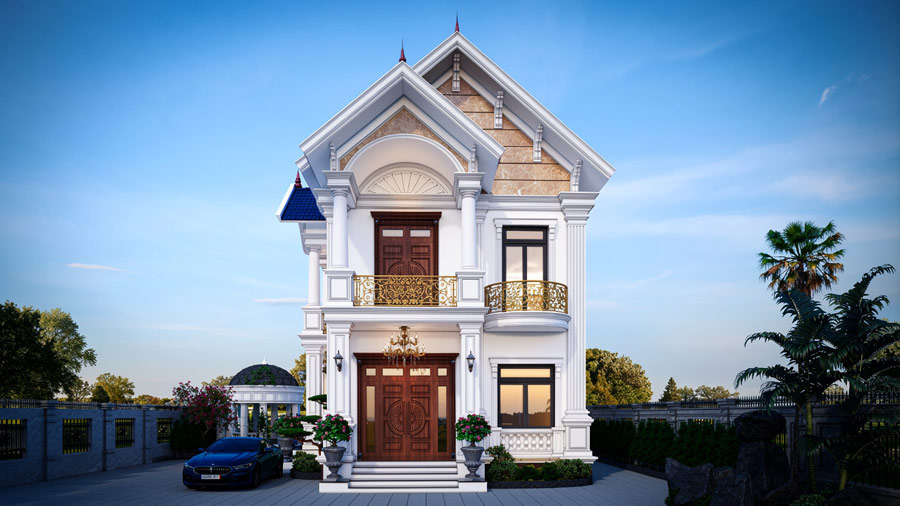 Mẫu nhà 2 tầng mái Thái tân cổ điển đơn giản, tinh tế