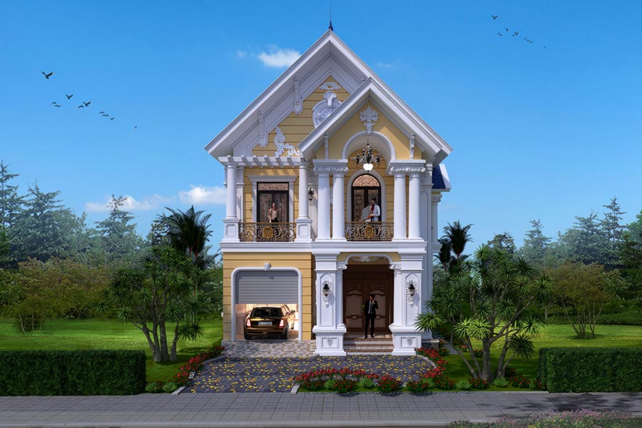 Mẫu nhà mái Thái 2 tầng tân cổ điển kiểu Pháp