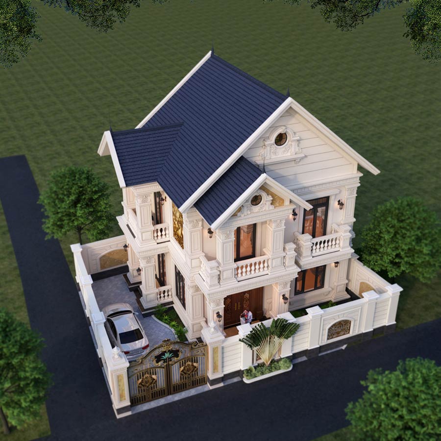 Mẫu nhà mái Thái 2 tầng tân cổ điển kiểu Pháp