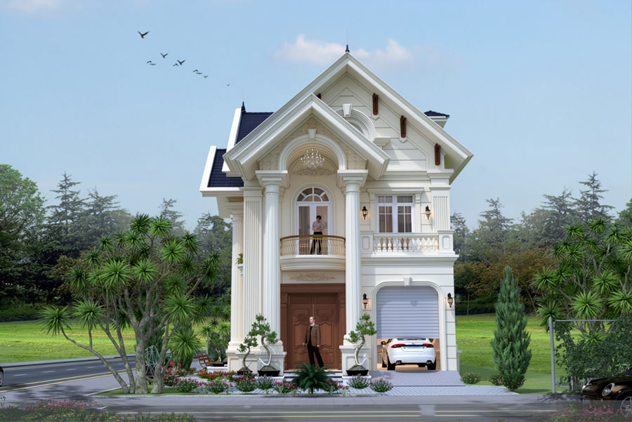 Mẫu nhà mái Thái 2 tầng tân cổ điển kiểu Pháp