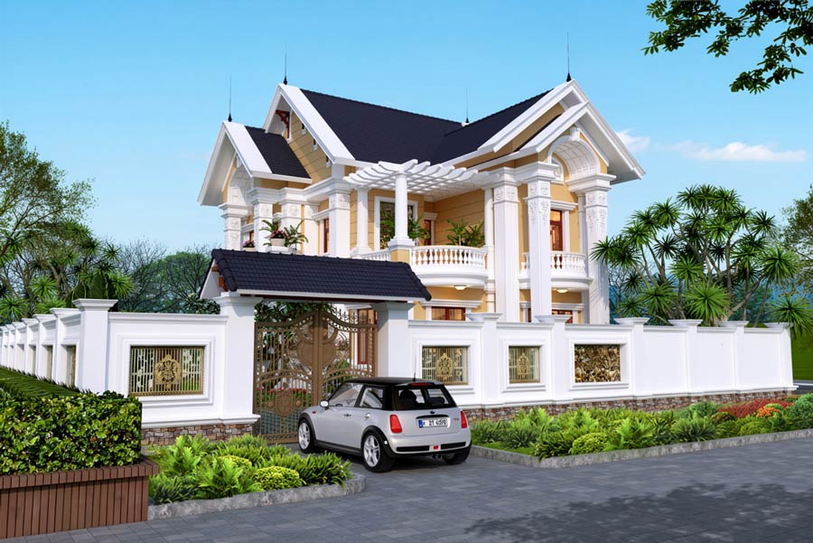 Mẫu nhà mái Thái 2 tầng tân cổ điển kiểu Pháp