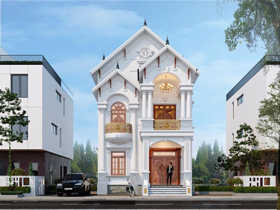 Mẫu nhà mái Thái 2 tầng tân cổ điển mặt tiền 6m