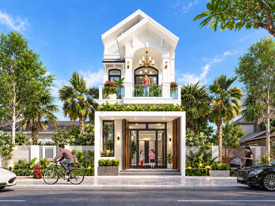 Mẫu nhà ống 2 tầng mái Thái 6x18m