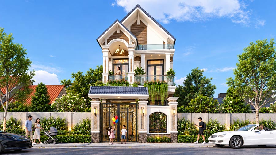 Mẫu nhà ống 2 tầng mái Thái 6x18m