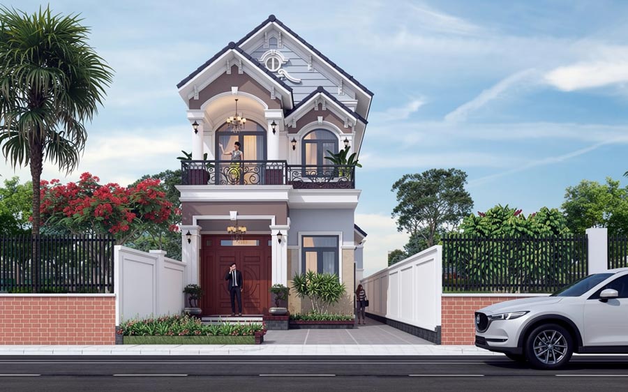 Mẫu nhà ống 2 tầng mái Thái tân cổ điển sang trọng
