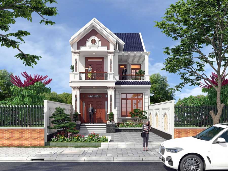 Mẫu nhà ống 2 tầng mái Thái mặt tiền 6m 3 phòng ngủ