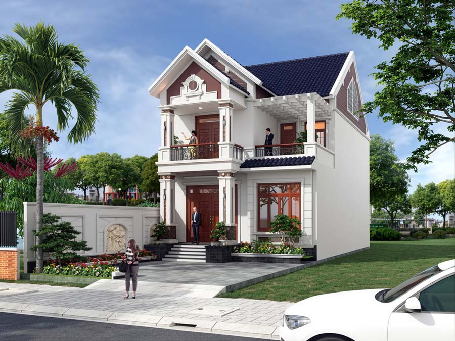 Mẫu nhà ống 2 tầng mái Thái mặt tiền 6m 3 phòng ngủ