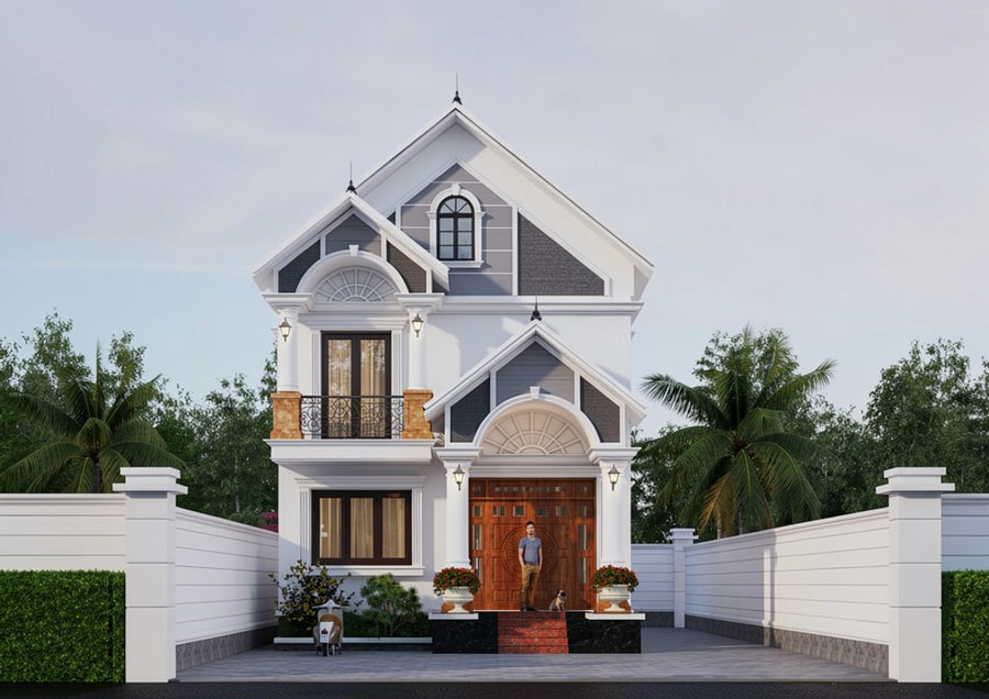Mẫu nhà ống 2 tầng mái Thái mặt tiền 6m 4 phòng ngủ