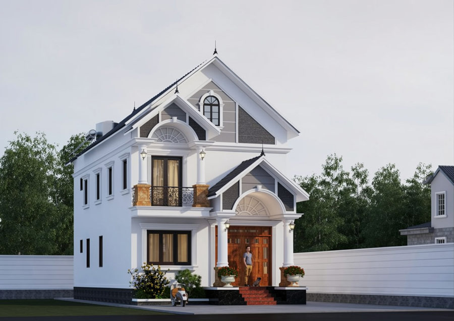Mẫu nhà ống 2 tầng mái Thái mặt tiền 6m 4 phòng ngủ