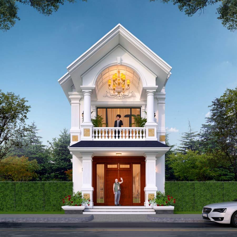 Mẫu nhà ống 2 tầng mái Thái mặt tiền 6m tân cổ điển