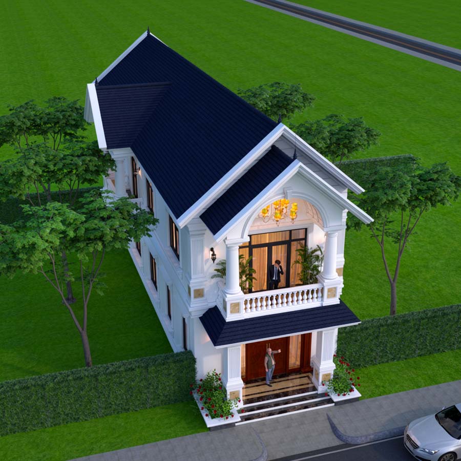 Mẫu nhà ống 2 tầng mái Thái mặt tiền 6m tân cổ điển