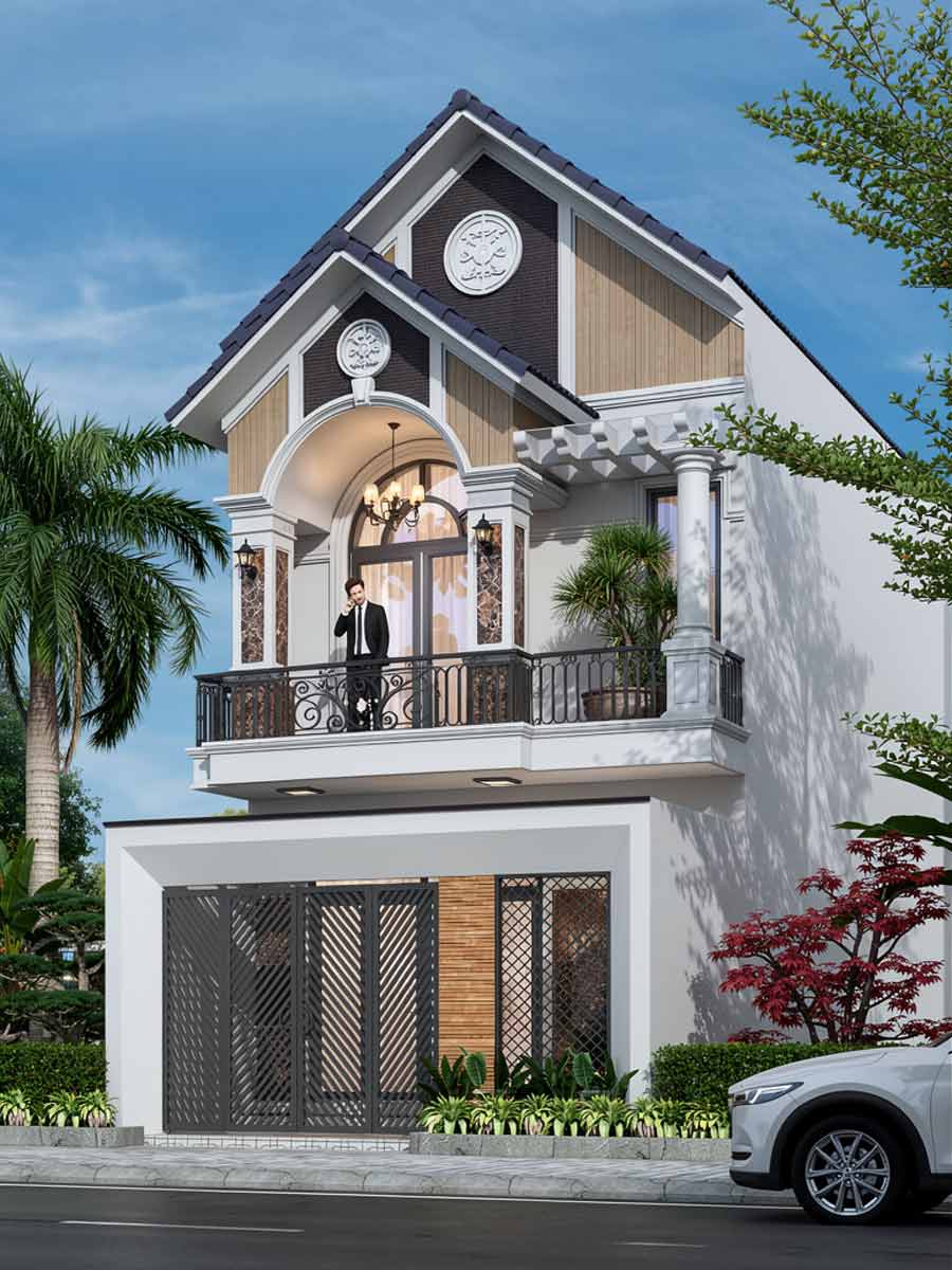 Mẫu nhà ống 2 tầng mái Thái mặt tiền 6m hiện đại