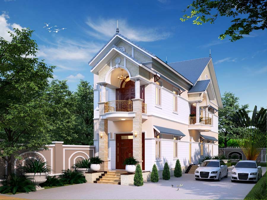 Mẫu nhà ống 2 tầng mái Thái mặt tiền 6m hiện đại
