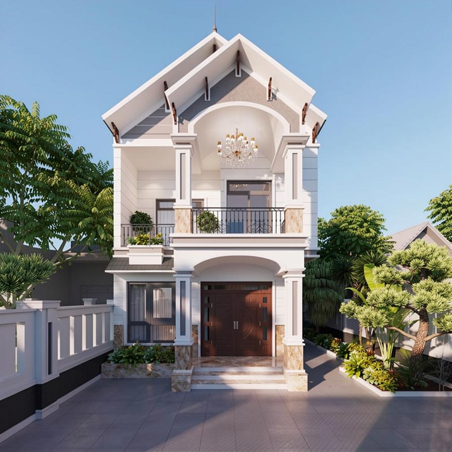 Mẫu nhà ống 2 tầng mái Thái mặt tiền 6m tối giản