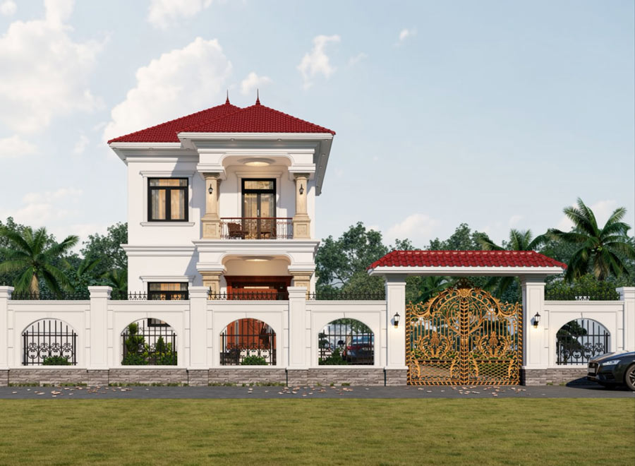 Mẫu nhà ống 2 tầng mái ngói đỏ đơn giản