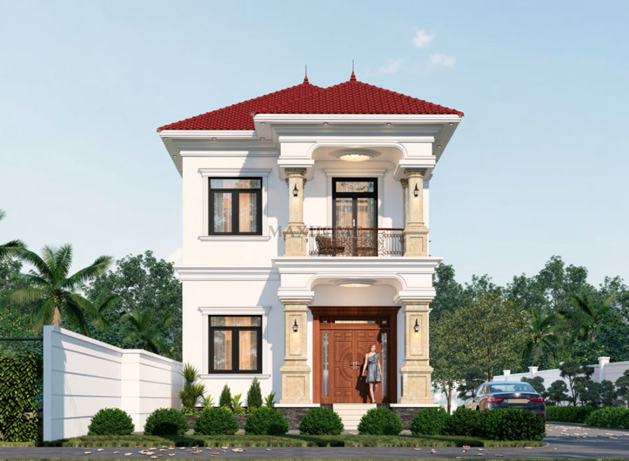 Mẫu nhà ống 2 tầng mái ngói đỏ đơn giản