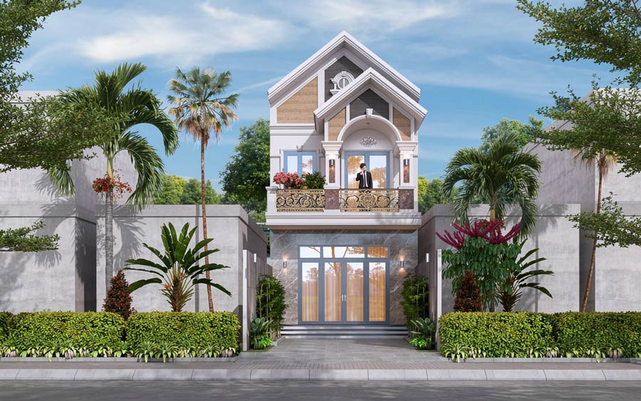 Mẫu nhà ống 2 tầng mái Thái 5x15m