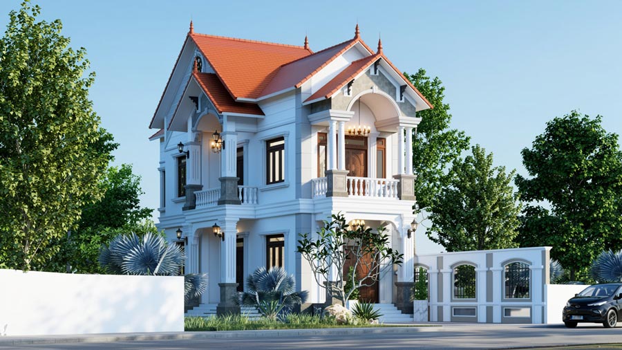 Mẫu nhà ống 2 tầng mái Thái mặt tiền 5m 3 phòng ngủ