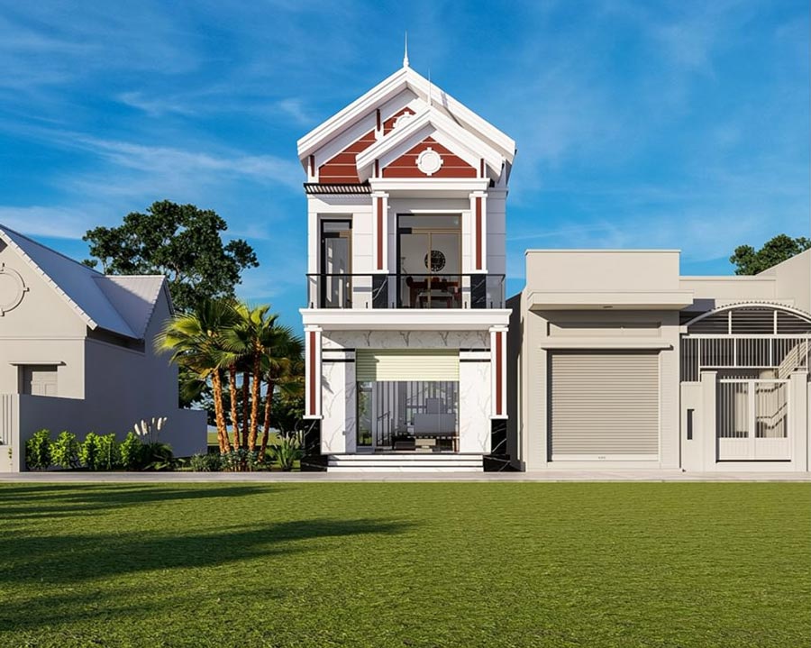 Mẫu nhà ống 2 tầng mái Thái mặt tiền 5m 3 phòng ngủ