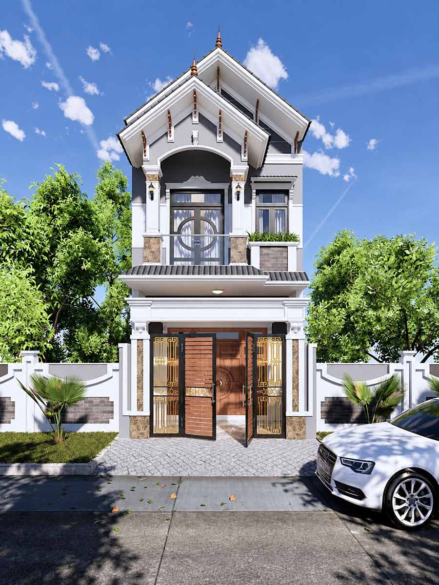 Mẫu nhà 2 tầng mái Thái mặt tiền 5m 4 phòng ngủ