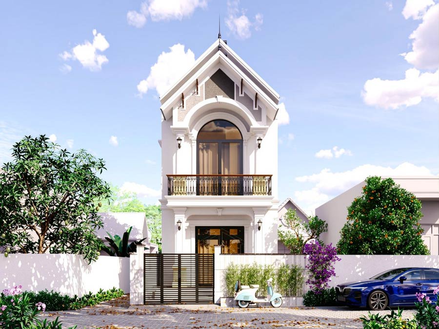Mẫu nhà 2 tầng mái Thái mặt tiền 5m 4 phòng ngủ