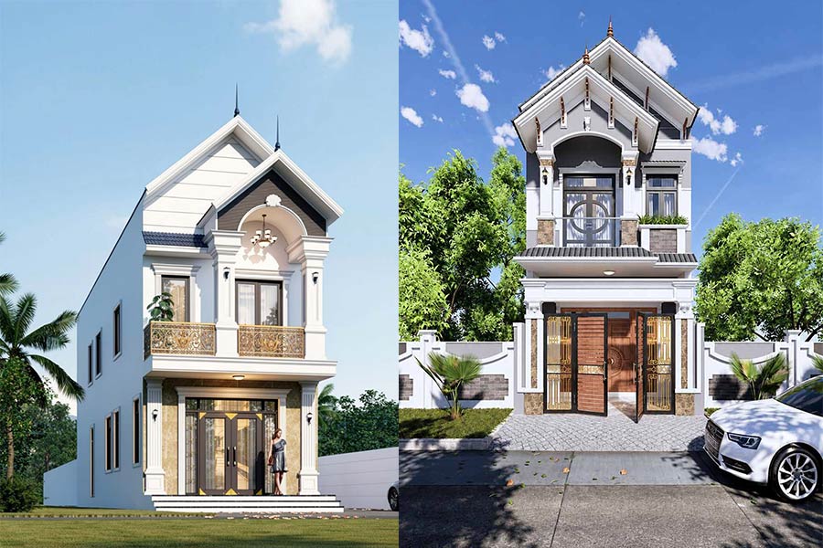 Tổng hợp mẫu nhà ống 2 tầng mái Thái mặt tiền 5m đẹp hiện đại